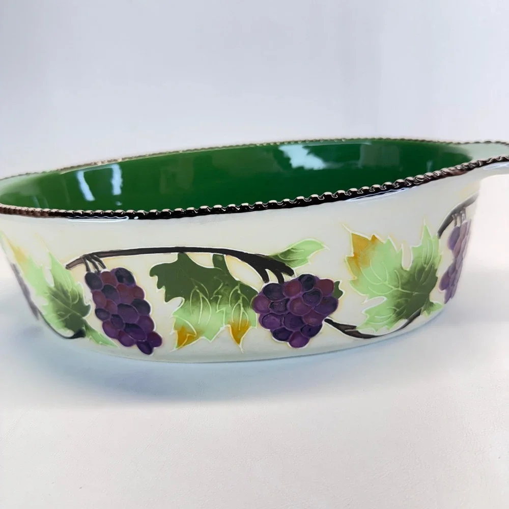 Temp-tations by Tara 3QT Oval Baker Grape Vine Ceramic Dish Lid BS-LX-863359
